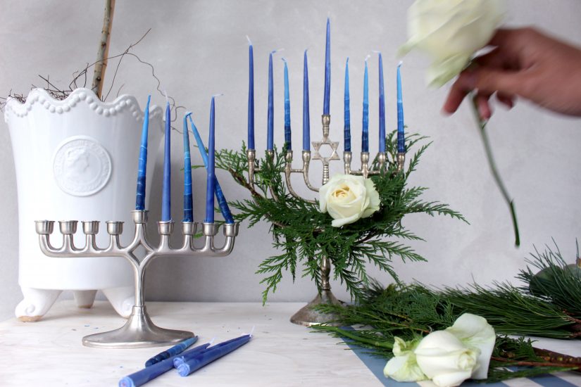 Weave in flowers in menorah Weave in flowers in menorah