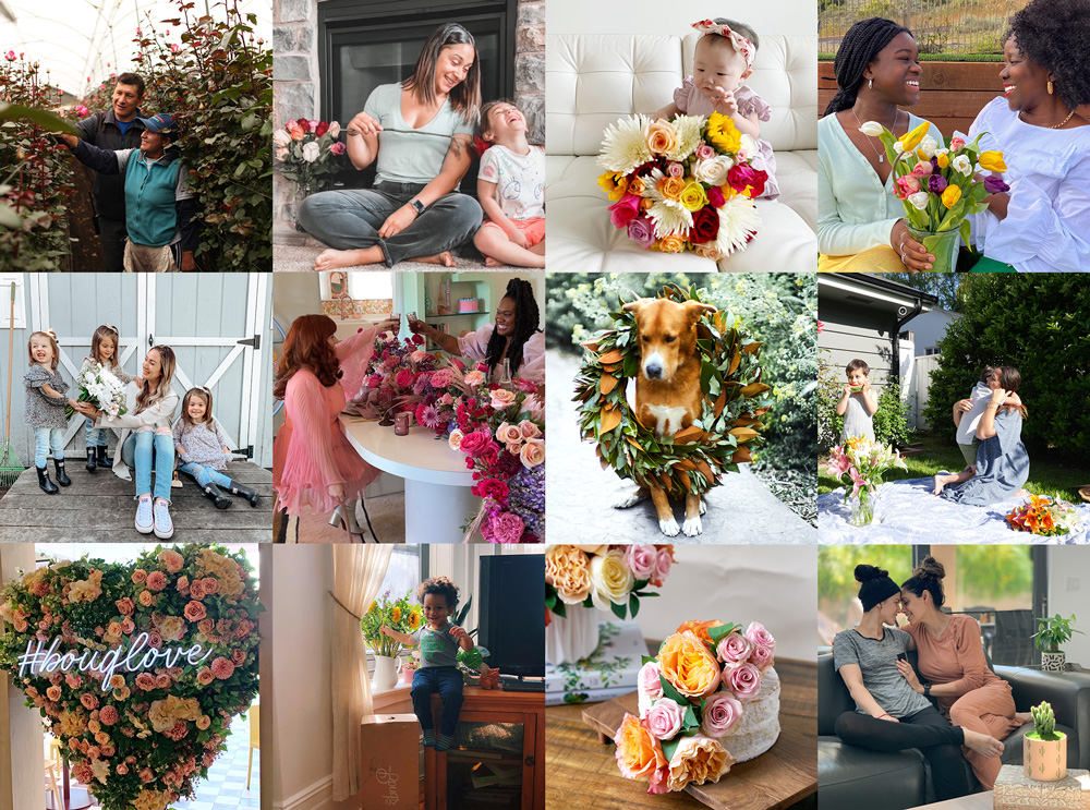 images of farmers, families, friends, giving bouquets from The Bouqs