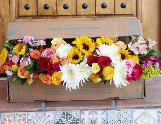 Box of Bouqs flowers.