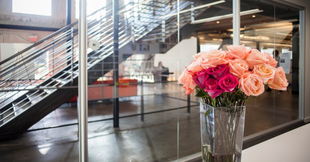 Flowers in a corporate office as a gift