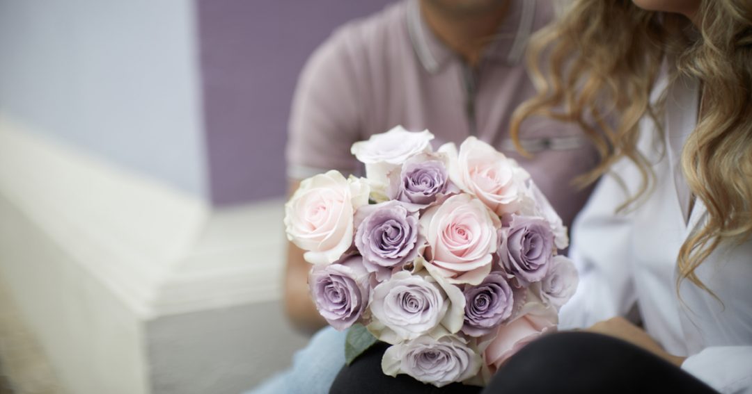 Bouquet of Peach, Beige, Lilac, Lavender and Purple Roses