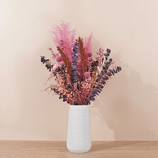 Dried bouquet in pink, bronze, dark purple and wheat colors