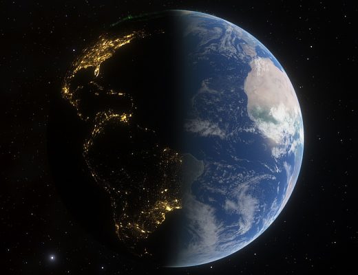 Earth at equinox, half day, half night