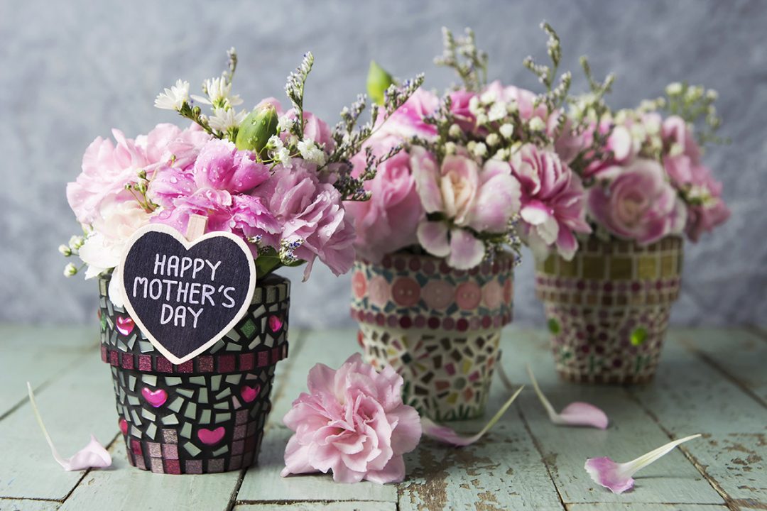 Hand-crafted pots for Mothers Day Flowers