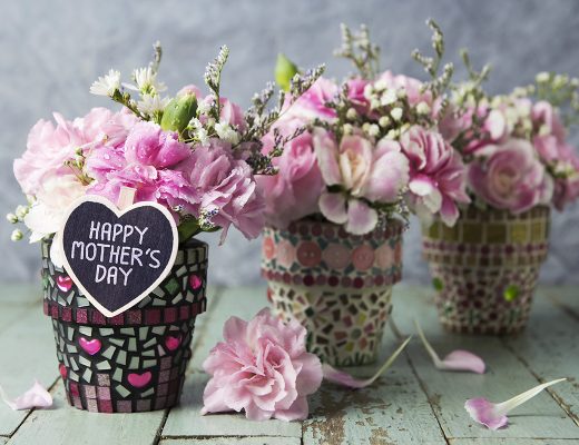 Hand-crafted pots for Mothers Day Flowers