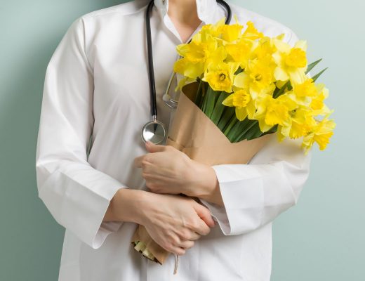 Nurse with flower bouquet