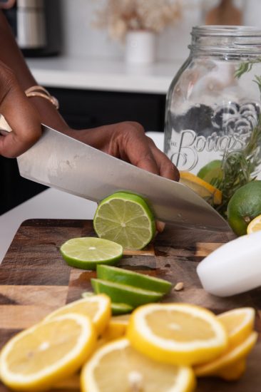 Slicing lemons and limes with a kitchen knife