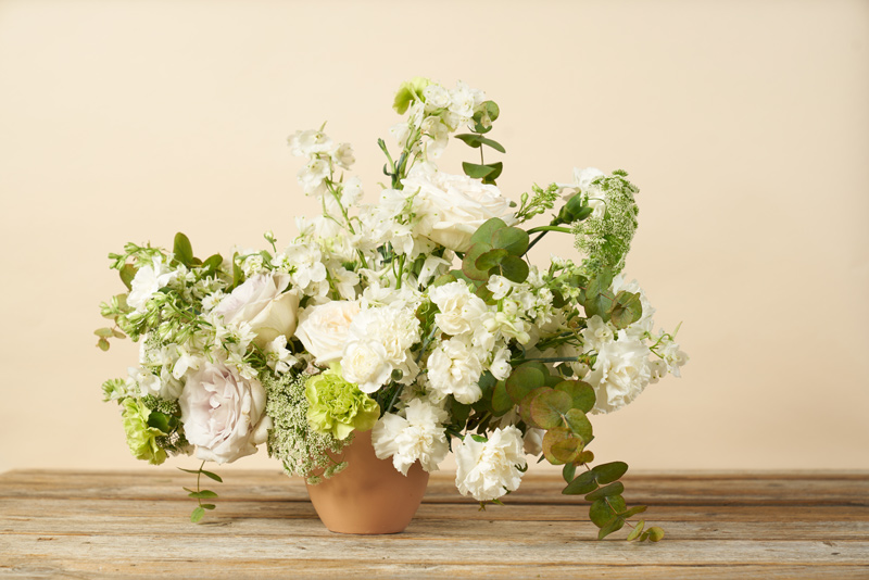 white sympathy flower bouquet