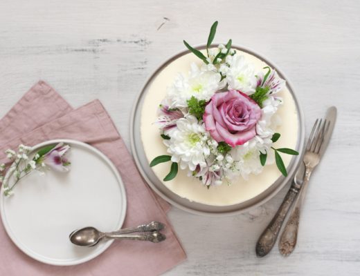 Beautiful pie with edible flowers on top