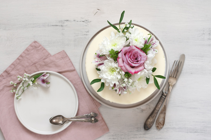 Beautiful pie with edible flowers on top