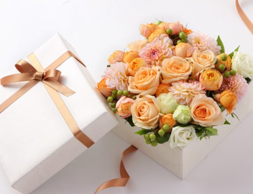 wrapped present with flowers