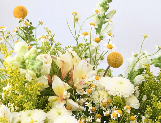 Close-up of a colorful wedding bouquet.