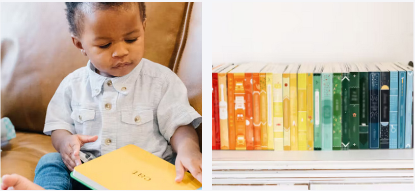 toddler with books