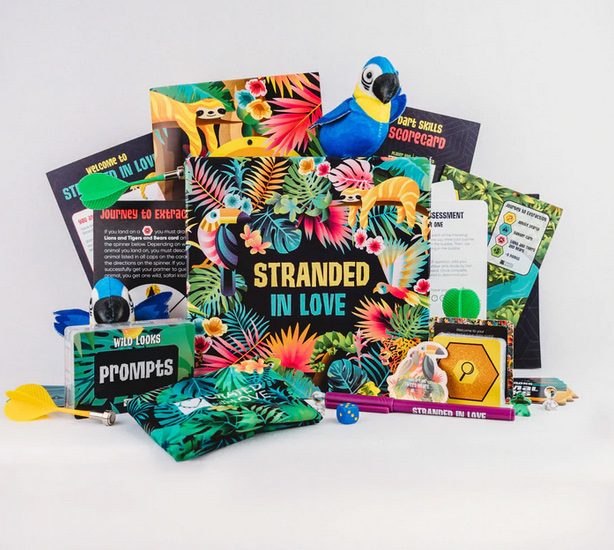 themed date box with items for Stranded in love theme