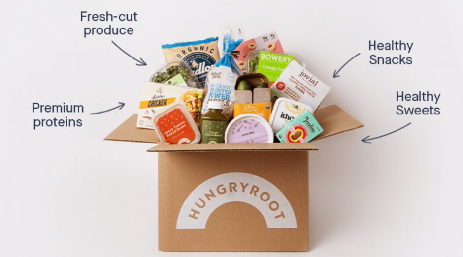 healthy snacks, fresh produce and premium proteins in a box