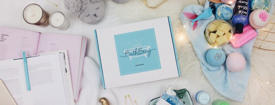 box with bath items like bath bombs, shampoo bars, and more
