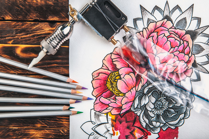 flowers drawn for a tattoo
