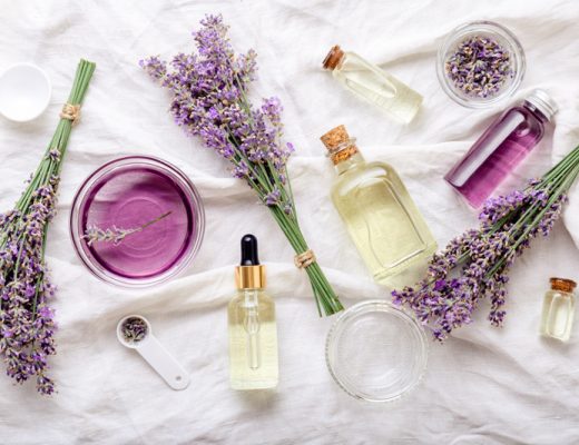 lavender flowers, oil vials and crushed petals to make flower oils