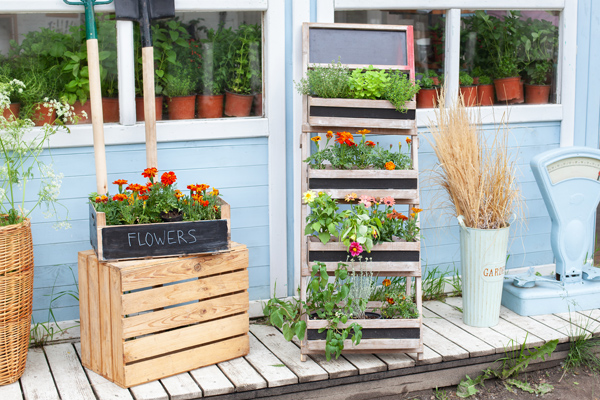 backyard window boxes for flowers and a tiered window box DIY construction