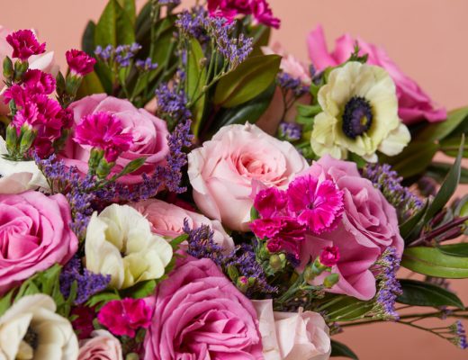 lavender, pink and white flower bouquet for anniversaries