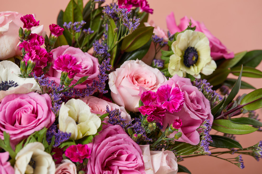 lavender, pink and white flower bouquet for anniversaries