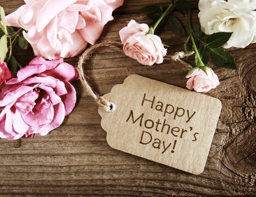 Gift tag with "Happy Mother's Day" alongside bright flowers